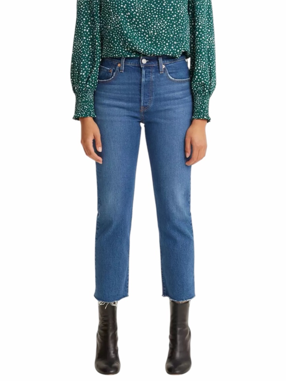 Levi's 501 Original Cropped‎ Womens Raw Hem Jeans Medium Wash Size W27 L28